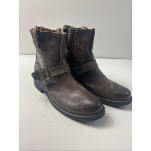 Frye Veronica Harness Leather Moto Ankle Boots Brown 7.5